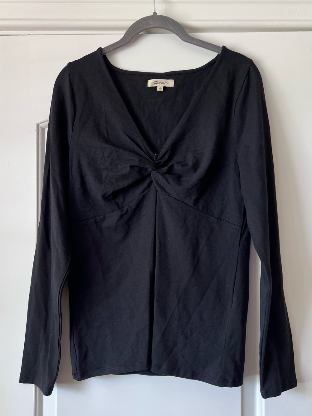 Madewell Twist-Front Long Sleeve Top Tee Shirt Black